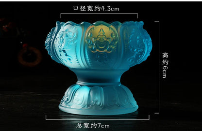 Wholesale Buddhist articles -efficacious HOME family Protection Talisman- 7PCS- Colored Glaze Lotus lamp holder Holy water cup