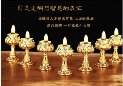 Wholesale Buddhist efficacious Protection Tibet Nepal Gold-plated  8PCS Lotus flower Auspicious Symbols of Buddhism candleholder