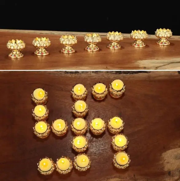 Wholesale Buddhist efficacious Protection Tibet Nepal Gold-plated  8PCS Lotus flower Auspicious Symbols of Buddhism candleholder