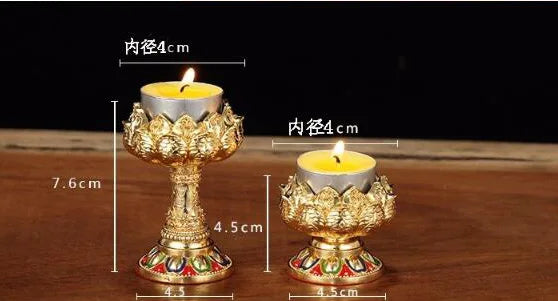Wholesale Buddhist efficacious Protection Tibet Nepal Gold-plated  8PCS Lotus flower Auspicious Symbols of Buddhism candleholder