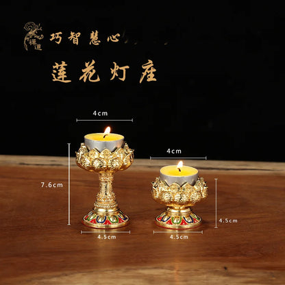 Wholesale Buddhist efficacious Protection Tibet Nepal Gold-plated  8PCS Lotus flower Auspicious Symbols of Buddhism candleholder