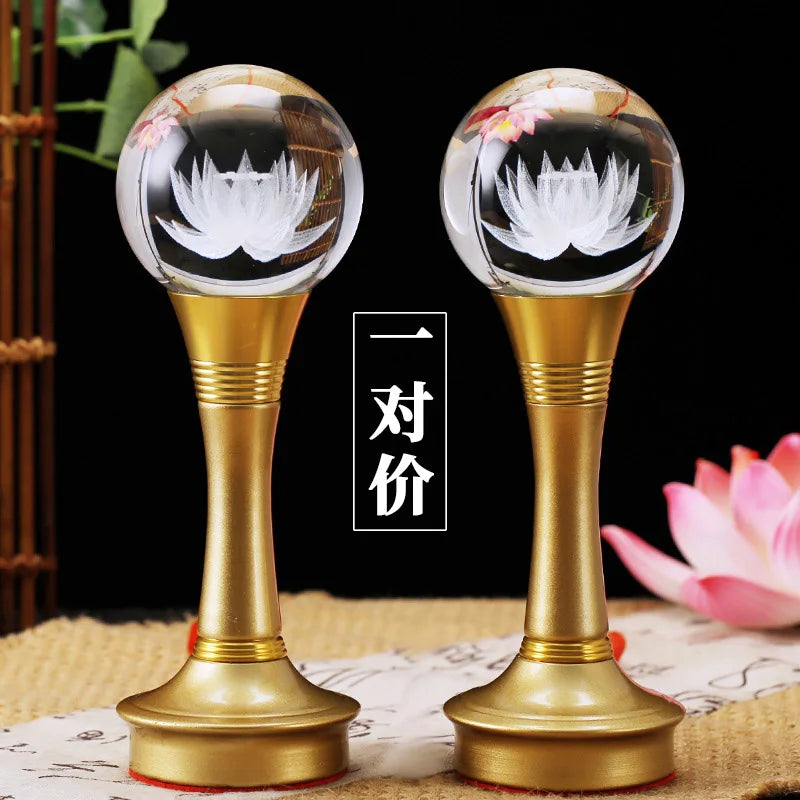 Wholesale Buddhist products  23CM HOME Buddhist shrine temples  family Protection 7 colors Lotus Crystal Worship Buddhist lamps
