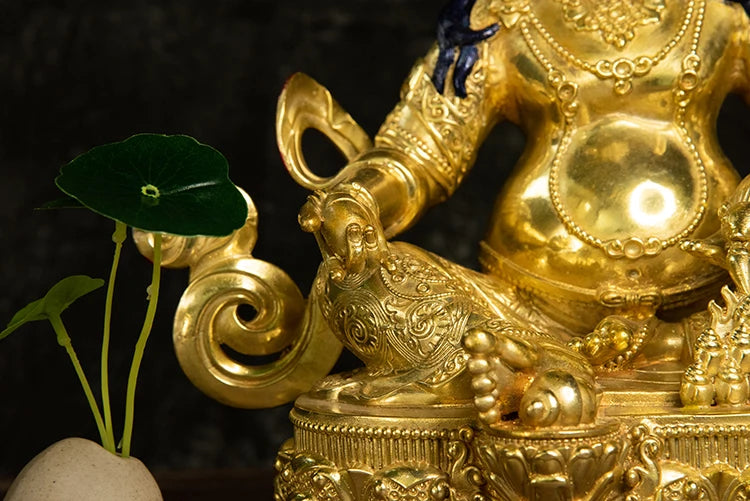 Wholesale Buddhist supplie 31cm large High grade gilding gold Buddhist GOOD LUCK Yellow Jambhala God of wealth buddha statue