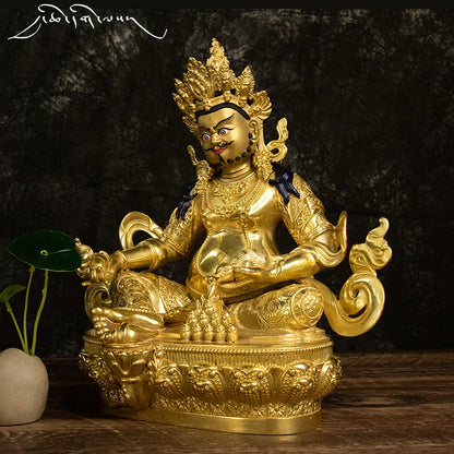 Wholesale Buddhist supplie 31cm large High grade gilding gold Buddhist GOOD LUCK Yellow Jambhala God of wealth buddha statue