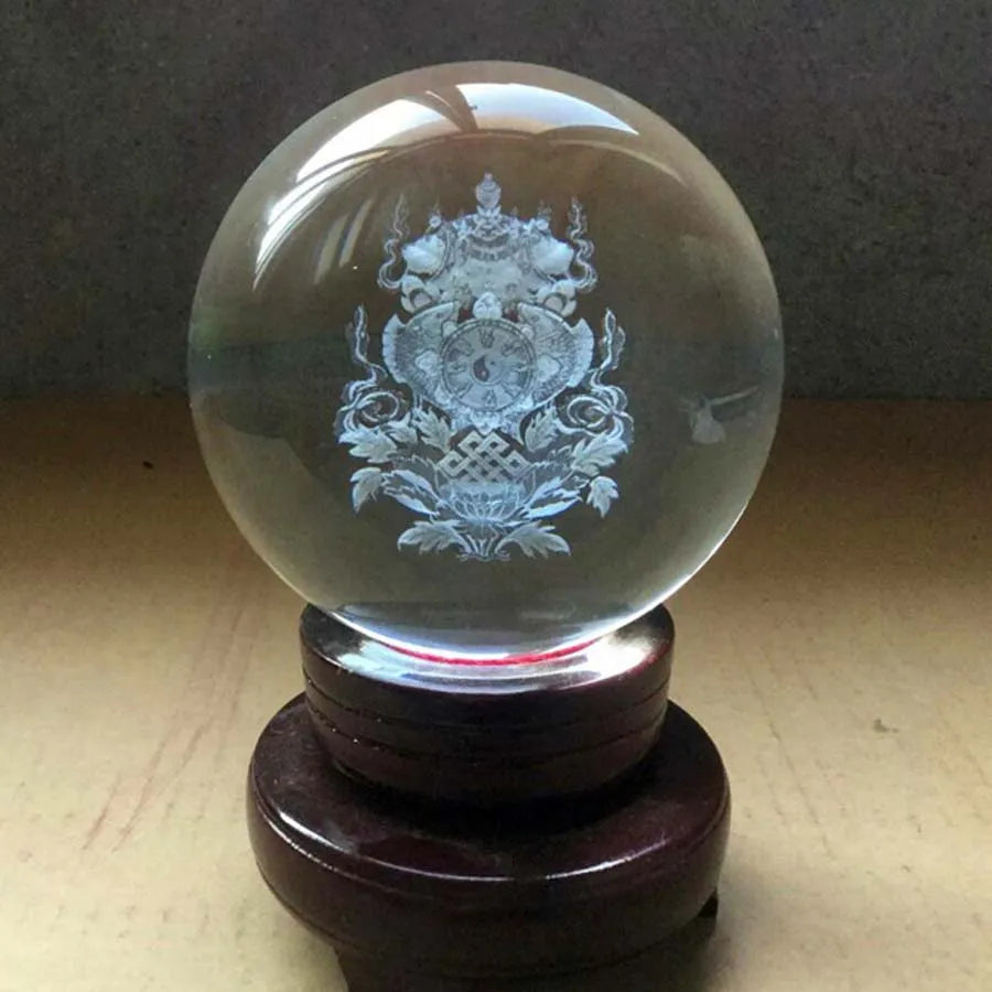 Wholesale Buddhist supplie Asia HOME exorcise evil spirits The Eight Auspicious Symbols 3D Crystal ball protective talisman