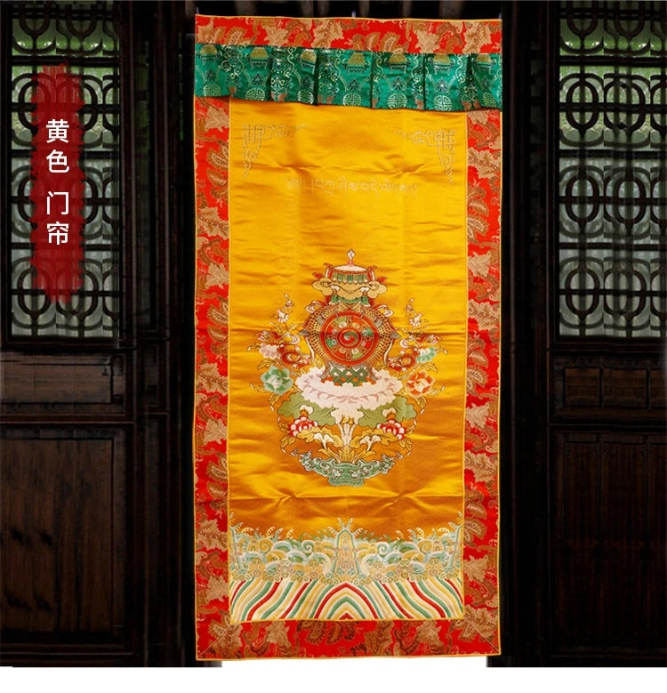 Wholesale Buddhist supplie # Asia Nepal Tibet Buddhism Eight auspicious symbol Embroidery wall Partition Tapestry Door curtain