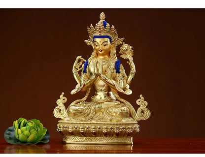 Wholesale Buddhist supplie High grade gilding gold Four-armed Avalokitesvara Bidhisattva buddha statue HOME effective protection