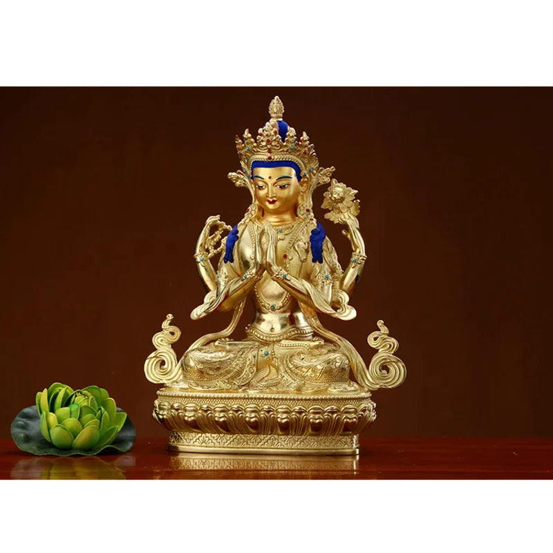 Wholesale Buddhist supplie High grade gilding gold Four-armed Avalokitesvara Bidhisattva buddha statue HOME effective protection