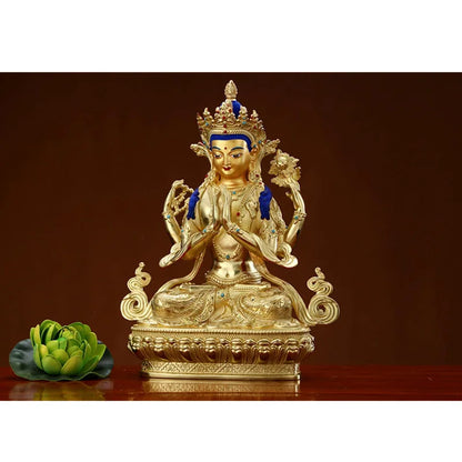 Wholesale Buddhist supplie High grade gilding gold Four-armed Avalokitesvara Bidhisattva buddha statue HOME effective protection