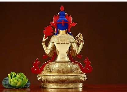 Wholesale Buddhist supplie High grade gilding gold Four-armed Avalokitesvara Bidhisattva buddha statue HOME effective protection