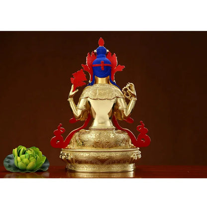 Wholesale Buddhist supplie High grade gilding gold Four-armed Avalokitesvara Bidhisattva buddha statue HOME effective protection