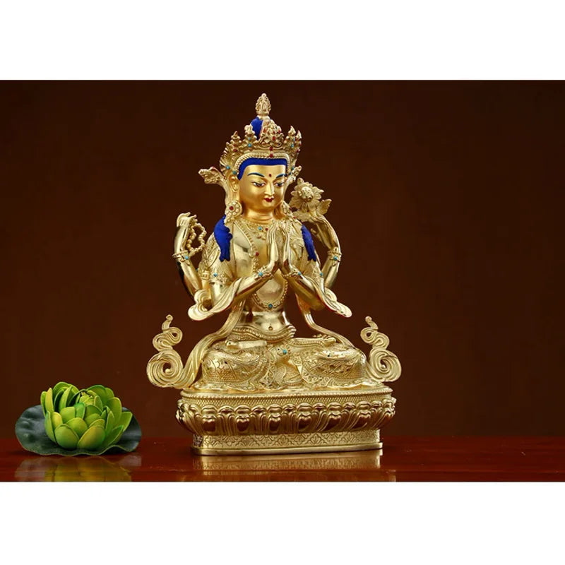 Wholesale Buddhist supplie High grade gilding gold Four-armed Avalokitesvara Bidhisattva buddha statue HOME effective protection