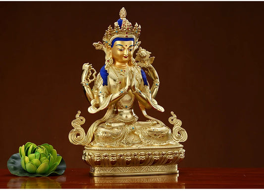 Wholesale Buddhist supplie High grade gilding gold Four-armed Avalokitesvara Bidhisattva buddha statue HOME effective protection