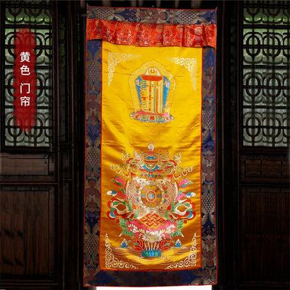 Wholesale Buddhist supplie Tibet Buddhism Kalachakra Eight auspicious symbol Embroidery wall Partition Tapestry Door curtain 02