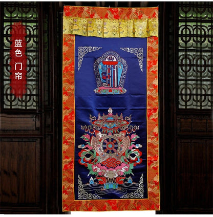Wholesale Buddhist supplie Tibet Buddhism Kalachakra Eight auspicious symbol Embroidery wall Partition Tapestry Door curtain