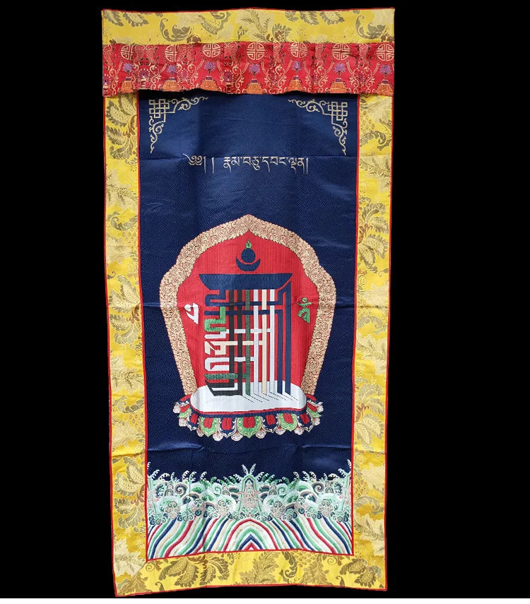 Wholesale Buddhist supplie Tibet Buddhism Temple Kalachakra auspicious symbol Embroidery wall Partition Tapestry Door curtain