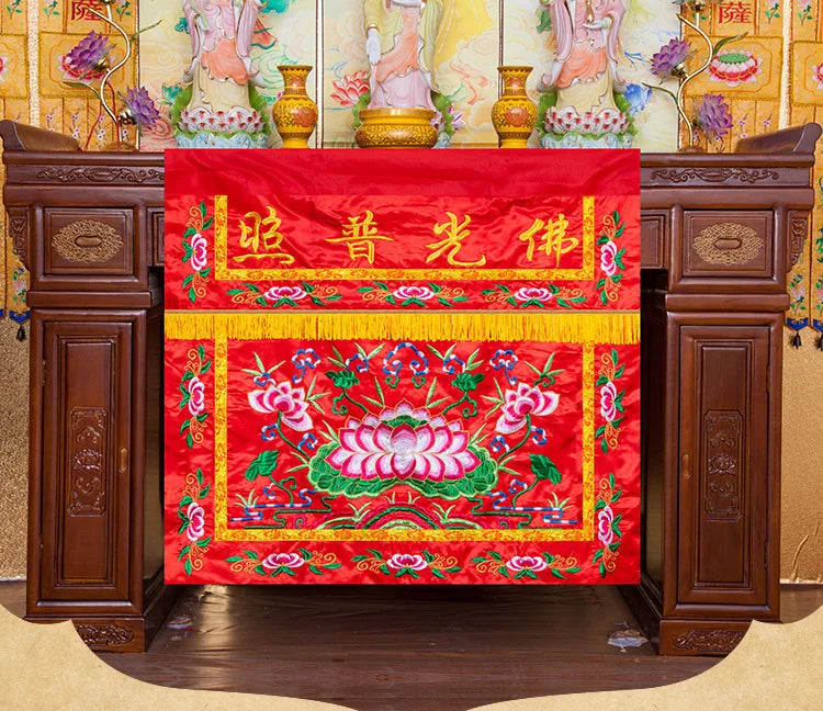 Wholesale Buddhist supplies 100CM Buddhism HOME Temple Worship Buddha Embroidery Altar table enclosure wall Hanging Curtain
