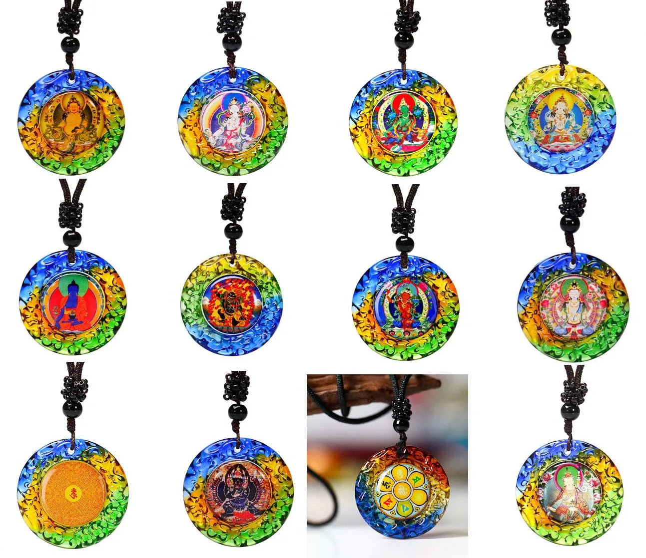 Wholesale Buddhist supplies 12P Greco-Buddhist Guan yin Guru Rinpoche buddha powerful Mantra crystal Pendant Amulet Talisman