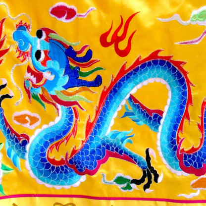 Wholesale Buddhist supplies 150CM HOME Temple Worship Buddha Embroidery imperial Dragons Altar table enclosure Hanging Curtain