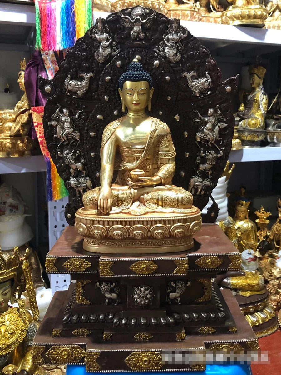 Wholesale Buddhist supplies 55CM large brass Buddha statue setting platform 30cm high grade gilding Shakyamuni Buddha statue