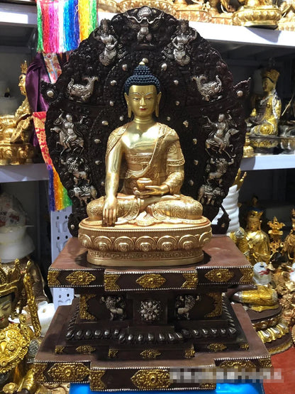 Wholesale Buddhist supplies 55CM large brass Buddha statue setting platform 30cm high grade gilding Shakyamuni Buddha statue
