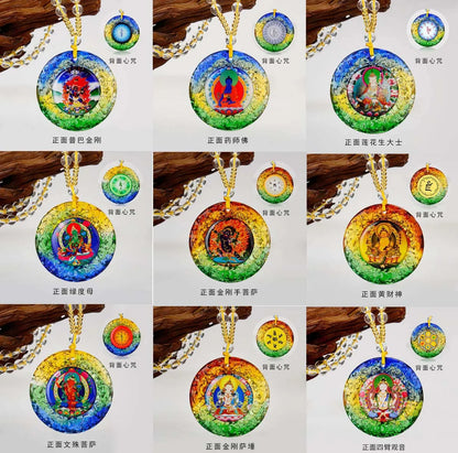 Wholesale Buddhist supplies 9PCS GOOD Buddha Guan yin Guru Rinpoche Jambhala all-powerful Mantra crystal Pendant Amulet Talisman