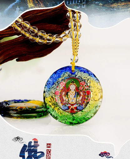 Wholesale Buddhist supplies 9PCS GOOD Buddha Guan yin Guru Rinpoche Jambhala all-powerful Mantra crystal Pendant Amulet Talisman