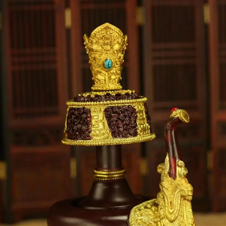 Wholesale Buddhist supplies Asia Temple HOME worshipping Nepal gilding Pemba Pot + peacock fan Auspicious Symbols of Buddhism