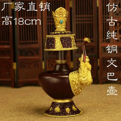Wholesale Buddhist supplies Asia Temple HOME worshipping Nepal gilding Pemba Pot + peacock fan Auspicious Symbols of Buddhism