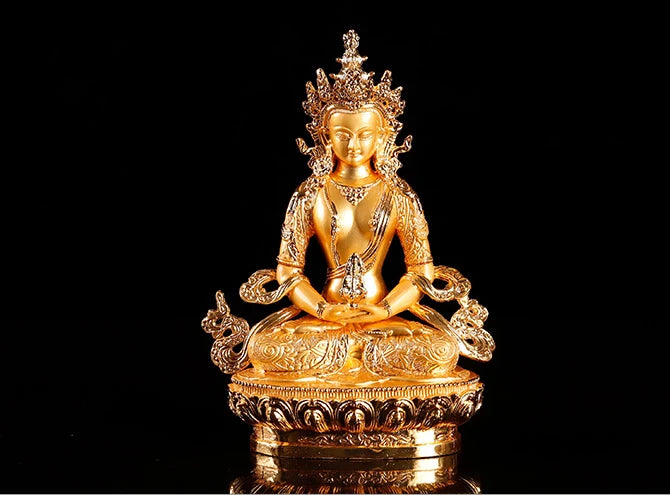 Wholesale Buddhist supplies  HOME Family efficacious Protection Gold-plated Guru Amitayus buddha Buddhist Mantra Tantra statue