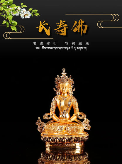 Wholesale Buddhist supplies  HOME Family efficacious Protection Gold-plated Guru Amitayus buddha Buddhist Mantra Tantra statue