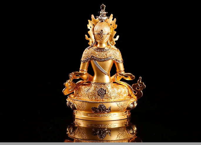 Wholesale Buddhist supplies  HOME Family efficacious Protection Gold-plated Guru Amitayus buddha Buddhist Mantra Tantra statue