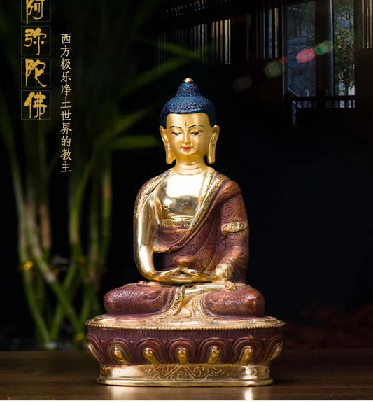Wholesale Buddhist supplies  HOME Family efficacious Protection gilding Amitabha Amitayus buddha Buddhist Mantra Tantra statue