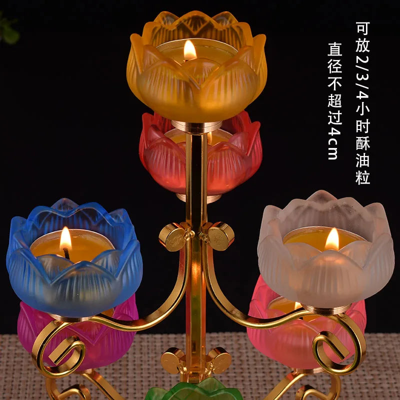 Wholesale Buddhist supplies HOME Temple Seven color Lotus flower Crystal Buddhism pray bless Consecrate lamp Candlestick