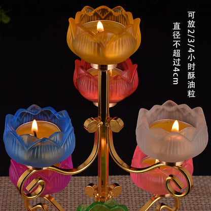 Wholesale Buddhist supplies HOME Temple Seven color Lotus flower Crystal Buddhism pray bless Consecrate lamp Candlestick