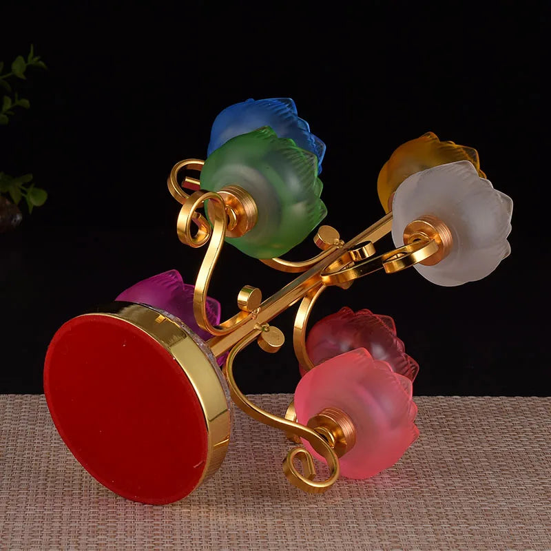 Wholesale Buddhist supplies HOME Temple Seven color Lotus flower Crystal Buddhism pray bless Consecrate lamp Candlestick