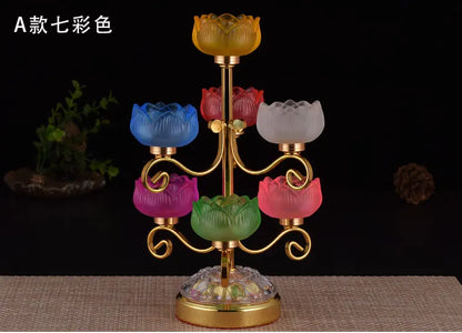 Wholesale Buddhist supplies HOME Temple Seven color Lotus flower Crystal Buddhism pray bless Consecrate lamp Candlestick