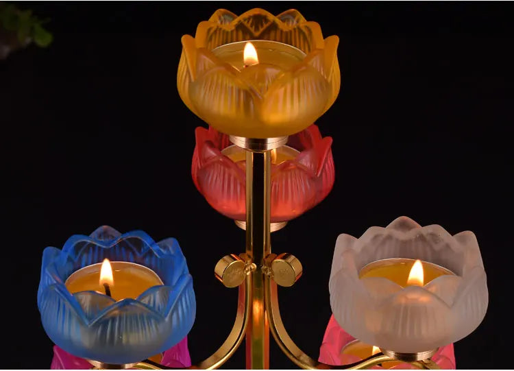 Wholesale Buddhist supplies HOME Temple Seven color Lotus flower Crystal Buddhism pray bless Consecrate lamp Candlestick