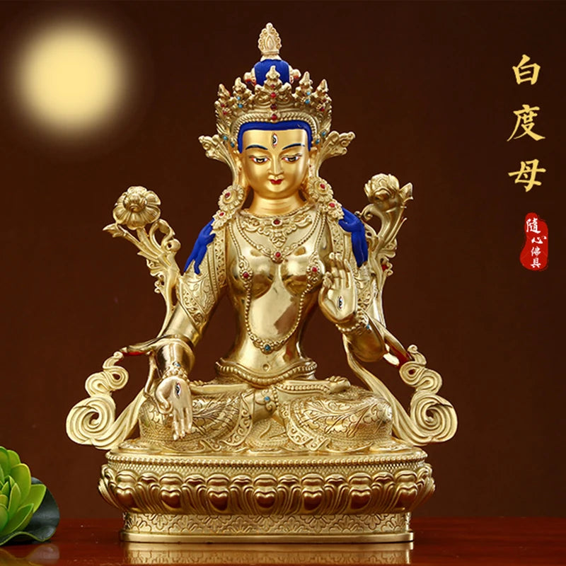 Wholesale Buddhist supplies High grade gilding gold White Tara Bodhisattva Buddha statue HOME family effective protection good