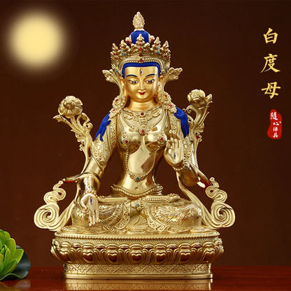 Wholesale Buddhist supplies High grade gilding gold White Tara Bodhisattva Buddha statue HOME family effective protection good