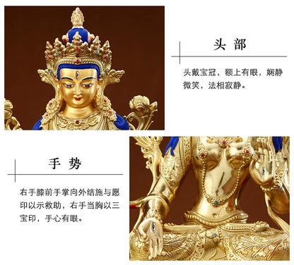 Wholesale Buddhist supplies High grade gilding gold White Tara Bodhisattva Buddha statue HOME family effective protection good