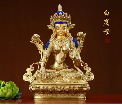Wholesale Buddhist supplies High grade gilding gold White Tara Bodhisattva Buddha statue HOME family effective protection good