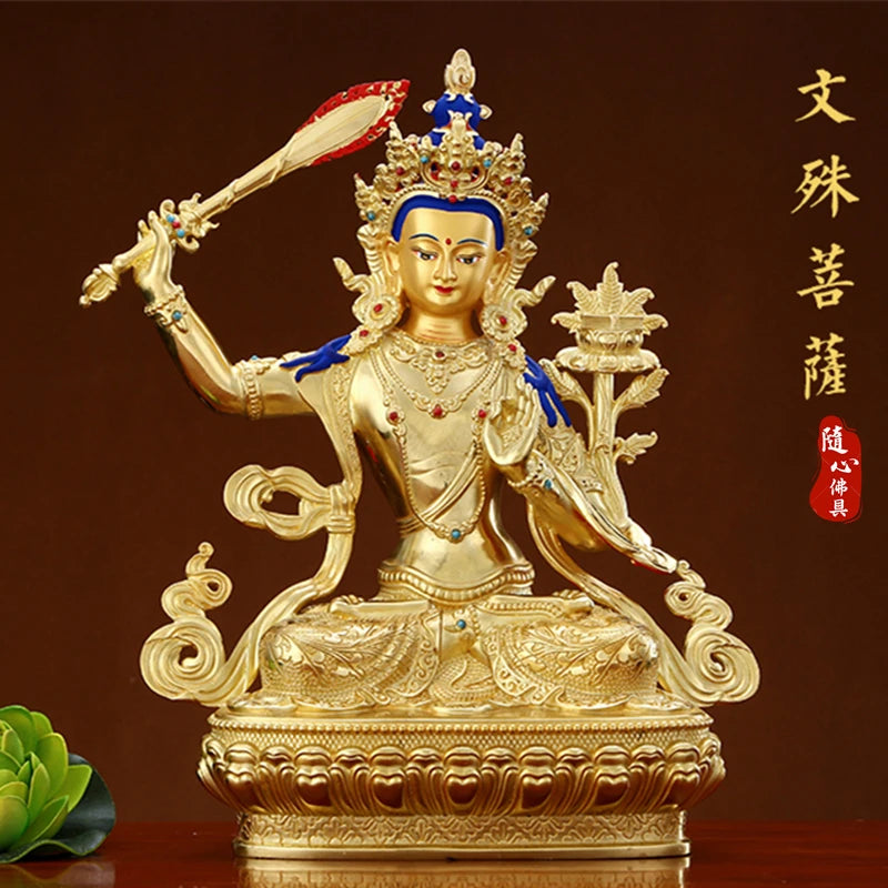 Wholesale Buddhist supplies High grade gilding gold the Bodhisattva Manjusri Buddha statue HOME Exorcise evil spirit protection