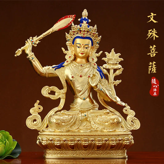 Wholesale Buddhist supplies High grade gilding gold the Bodhisattva Manjusri Buddha statue HOME Exorcise evil spirit protection