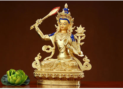 Wholesale Buddhist supplies High grade gilding gold the Bodhisattva Manjusri Buddha statue HOME Exorcise evil spirit protection