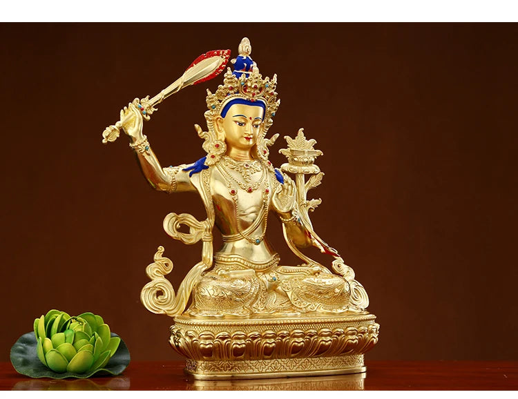 Wholesale Buddhist supplies High grade gilding gold the Bodhisattva Manjusri Buddha statue HOME Exorcise evil spirit protection