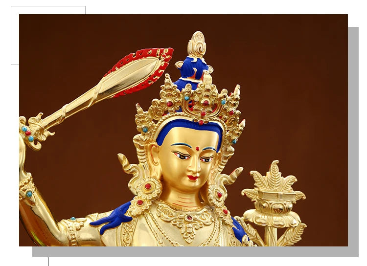 Wholesale Buddhist supplies High grade gilding gold the Bodhisattva Manjusri Buddha statue HOME Exorcise evil spirit protection
