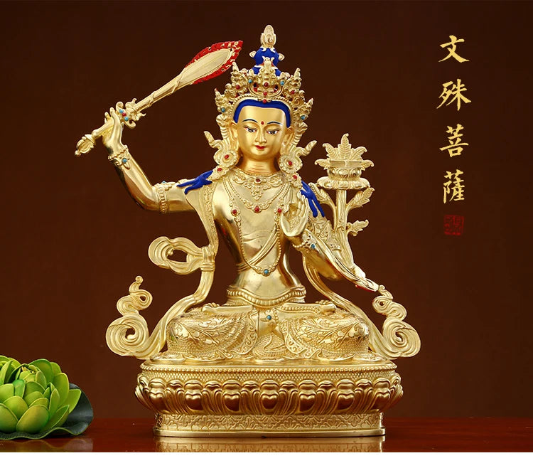 Wholesale Buddhist supplies High grade gilding gold the Bodhisattva Manjusri Buddha statue HOME Exorcise evil spirit protection