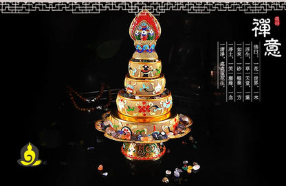 Wholesale Buddhist supplies -Talisman Tibetan 37TH The eight auspicious Manja Mandala disc gilding statue+gemstone
