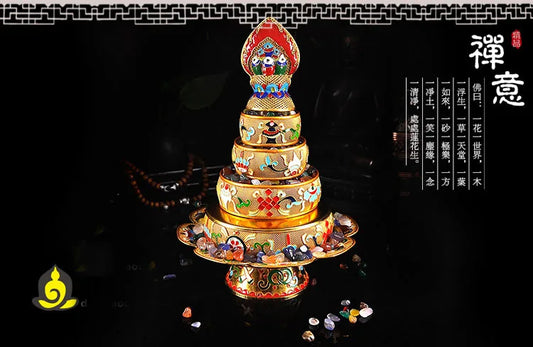 Wholesale Buddhist supplies -Talisman Tibetan 37TH The eight auspicious Manja Mandala disc gilding statue+gemstone